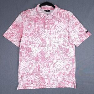 Yatta Performance Golf Polo Men Large Shaka Life Short Sleeve AOP Hawaiian Shirt